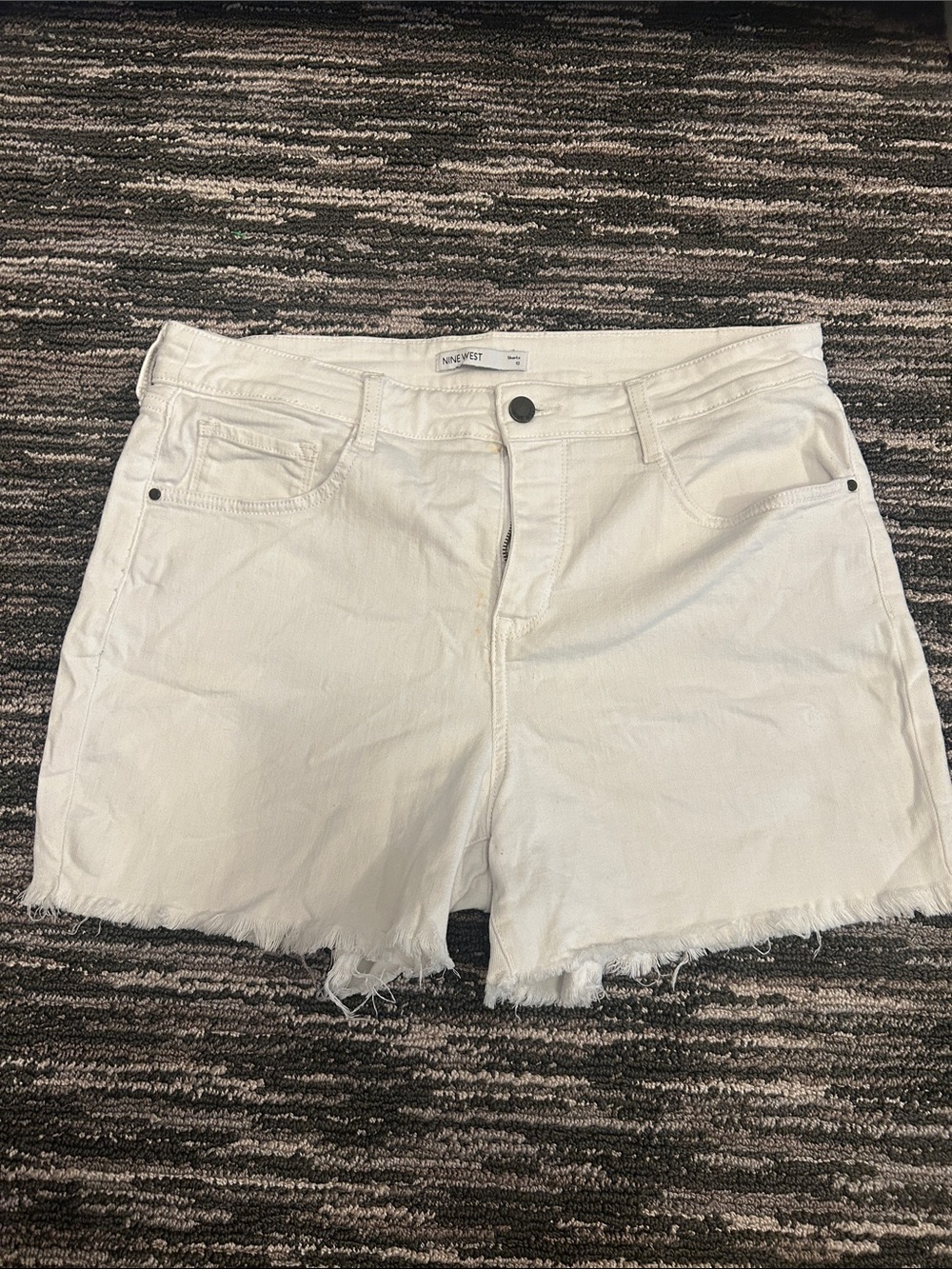 Nine West White Frayed Hem Denim Shorts